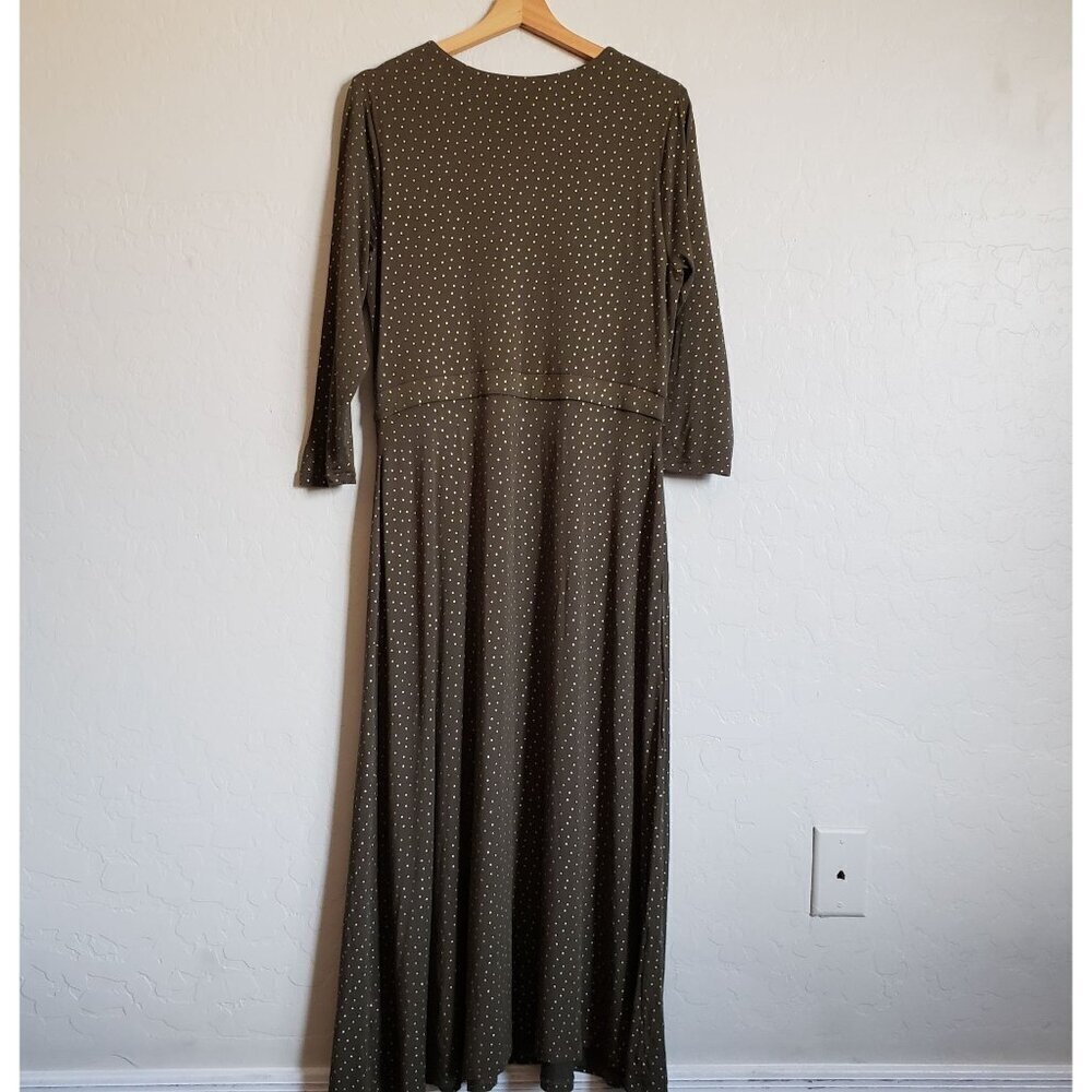 Boden Coraline Jersey V-Neck Midi Dress Metallic Gold Polka Dot Olive Womens 10R - Picture 9 of 12